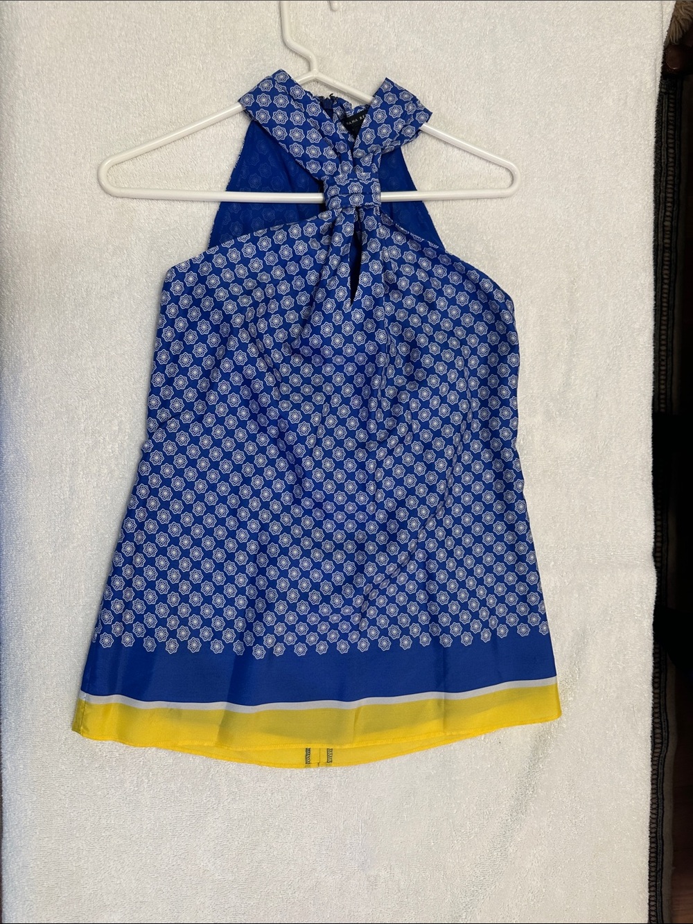 Banana Republic 100% Silk Geometric Halter Blouse Blue & Yellow Women Size 4
